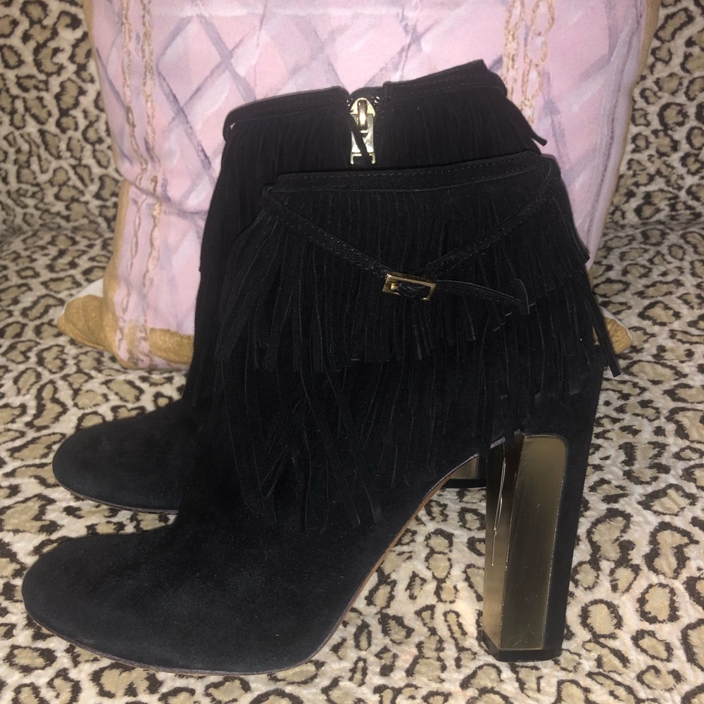 Brian Atwood fringe booties 7.5 black